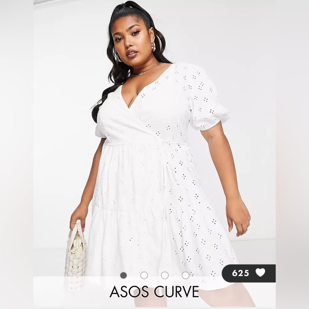 ASOS DESIGN Curve broderie mini wrap dress in white US 18